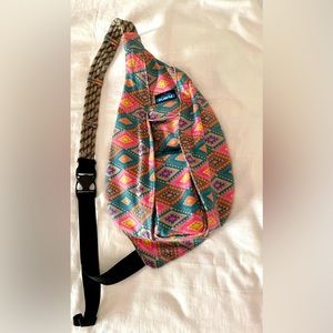 Kavu Rope Bag Cotton Canvas Shoulder Sling Geometric Pattern Pink Blue Rhombus